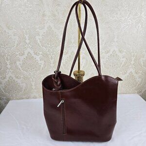 Borse in Pelle Brown Convertible Handbag to Backpack Style Leather Made In Italy